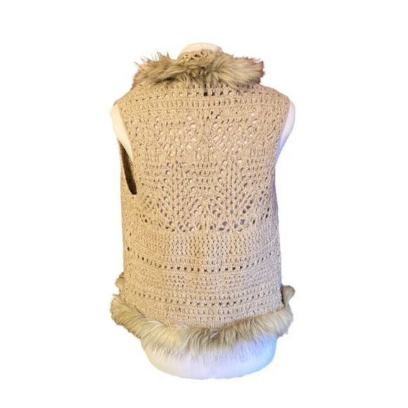 Inc International Concepts Crocheted Vest Bolero Wool Blend Faux Fur Trim, P/S - Picture 3 of 7